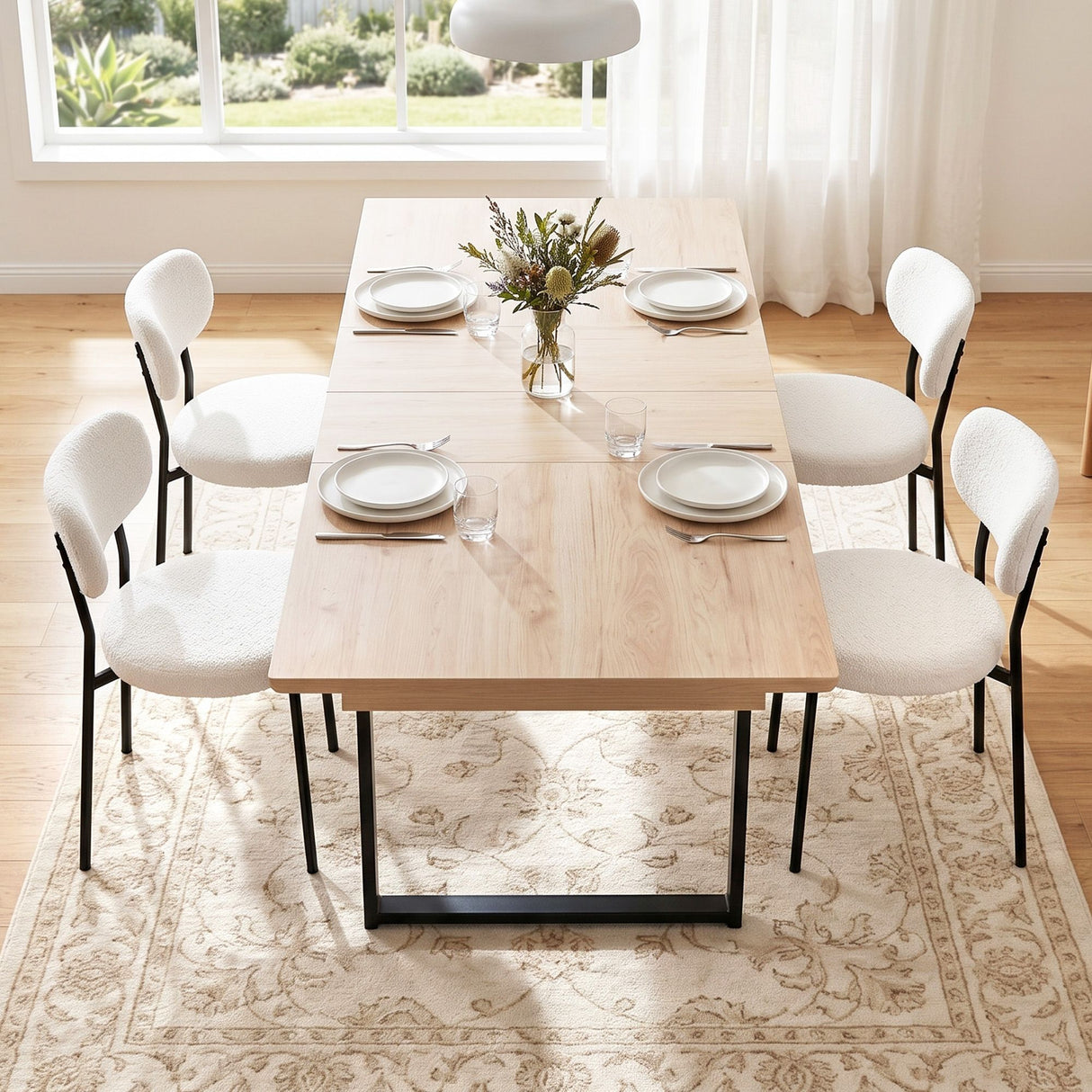 Mylor 5 Piece Extendable Dining Set, White Sherpa