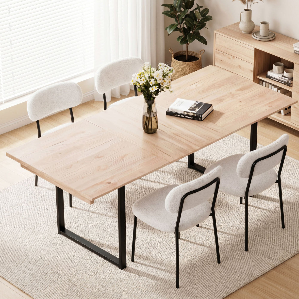 Mylor 5 Piece Extendable Dining Set, White Sherpa