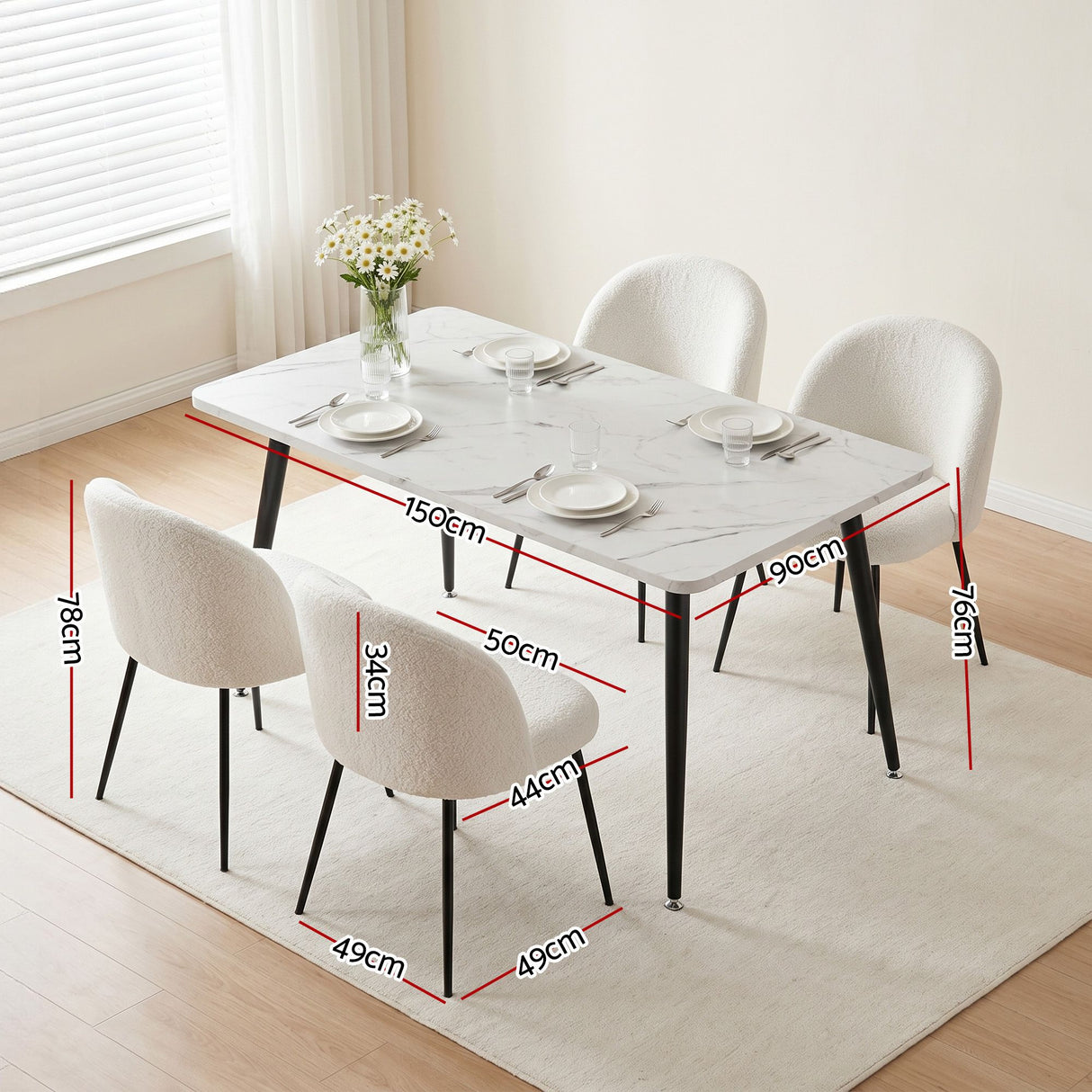 Uraidla 5 Piece Dining Set, Marble and White Sherpa