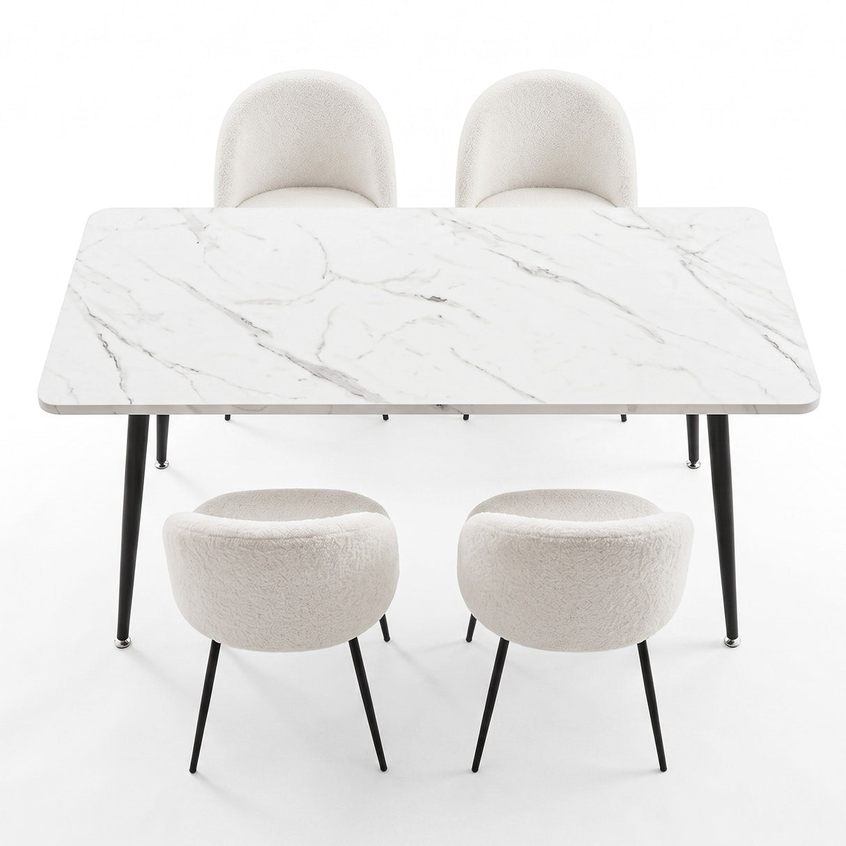 Uraidla 5 Piece Dining Set, Marble and White Sherpa