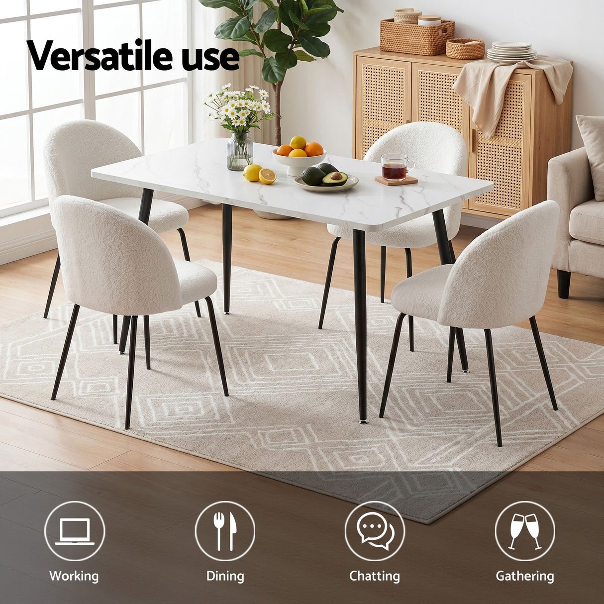 Uraidla 5 Piece Dining Set, Marble and White Sherpa