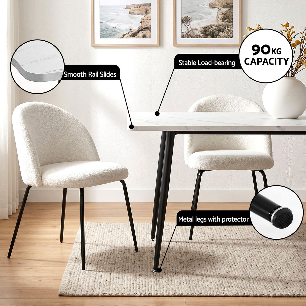 Uraidla 5 Piece Dining Set, Marble and White Sherpa