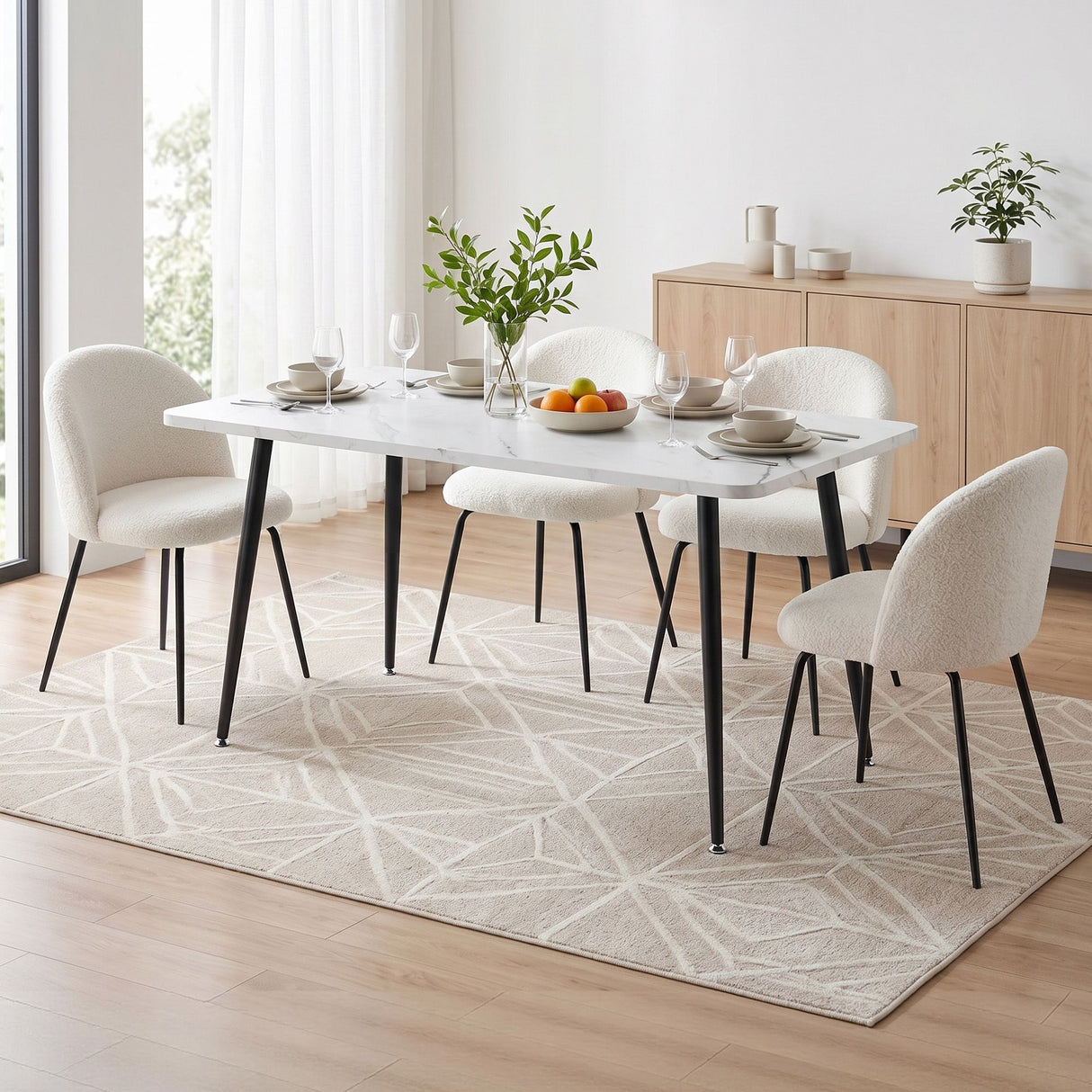 Uraidla 5 Piece Dining Set, Marble and White Sherpa