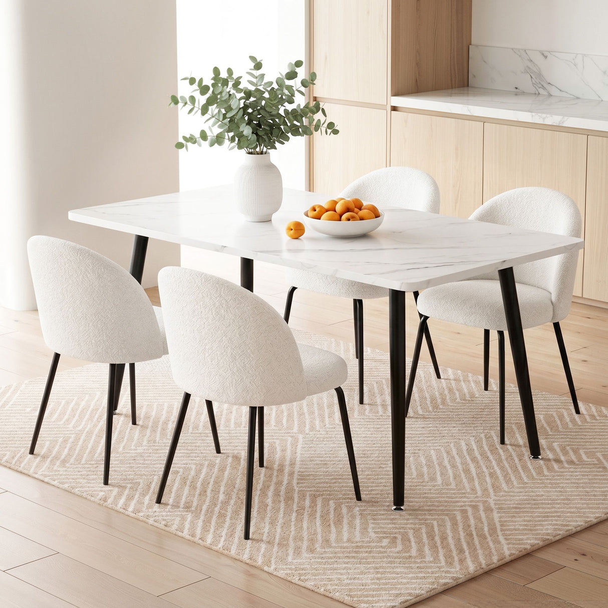 Uraidla 5 Piece Dining Set, Marble and White Sherpa