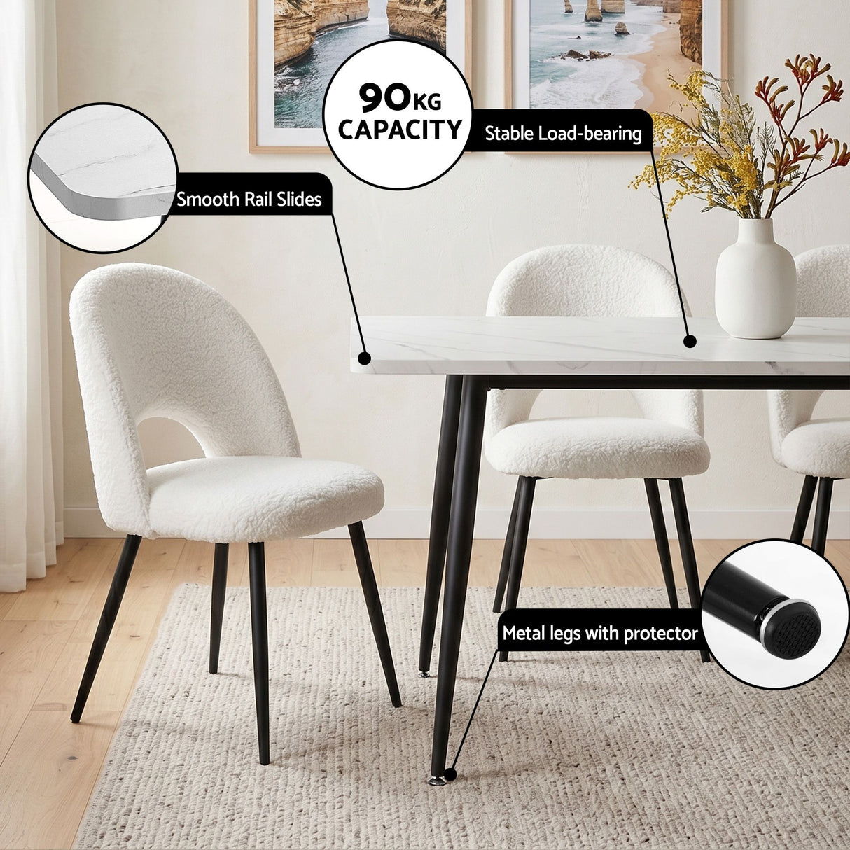 Uraidla 5 Piece Dining Set, Marble and White Sherpa