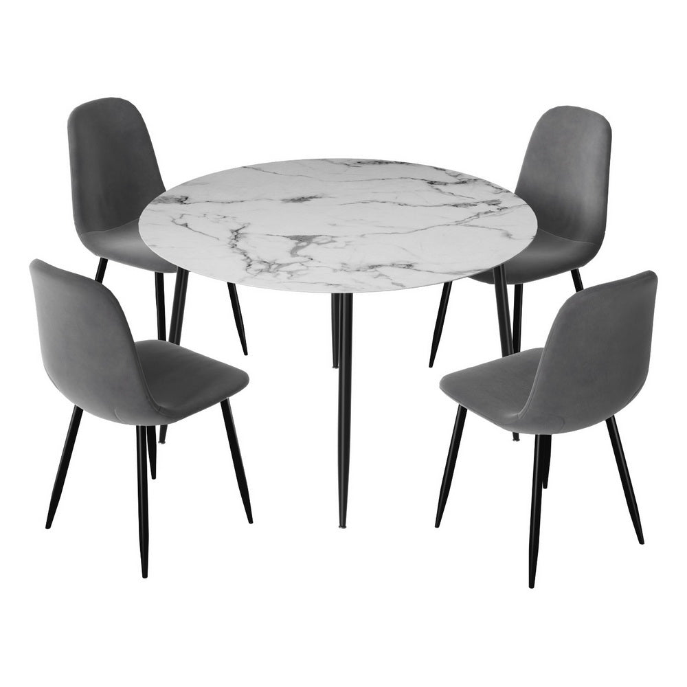 Lobethal marble and grey velvet dining set in a modern dining room