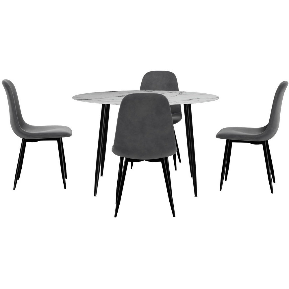 Lobethal 5 Piece Round Dining Set, Marble and Grey Velvet
