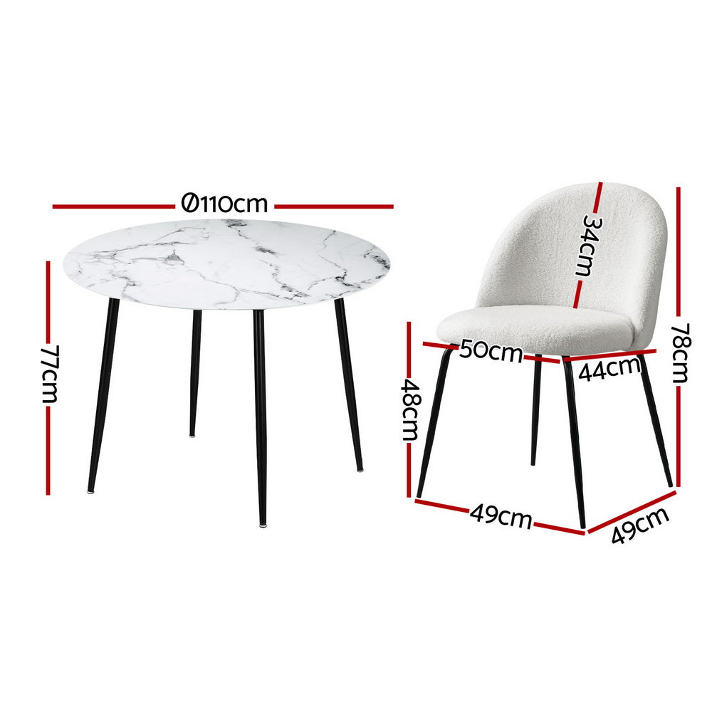 Lobethal 5 Piece Round Dining Set, Marble and White Sherpa