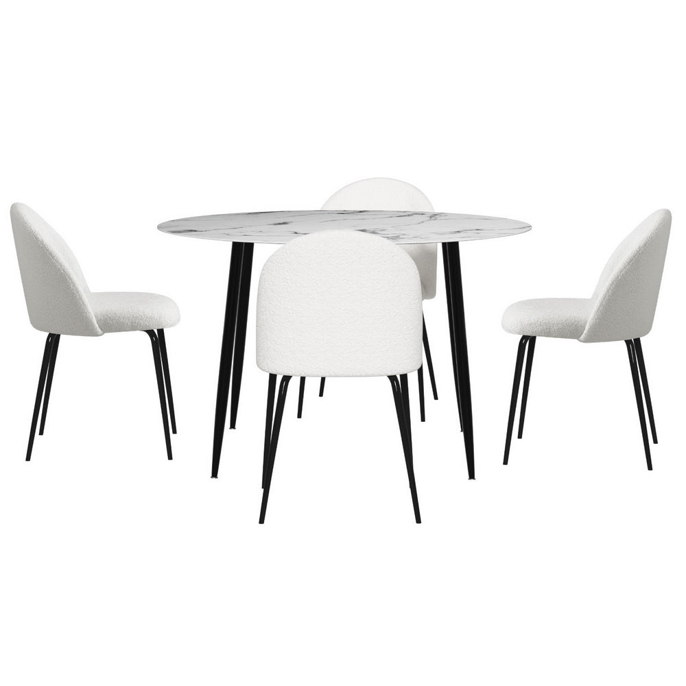 Lobethal 5 Piece Round Dining Set, Marble and White Sherpa