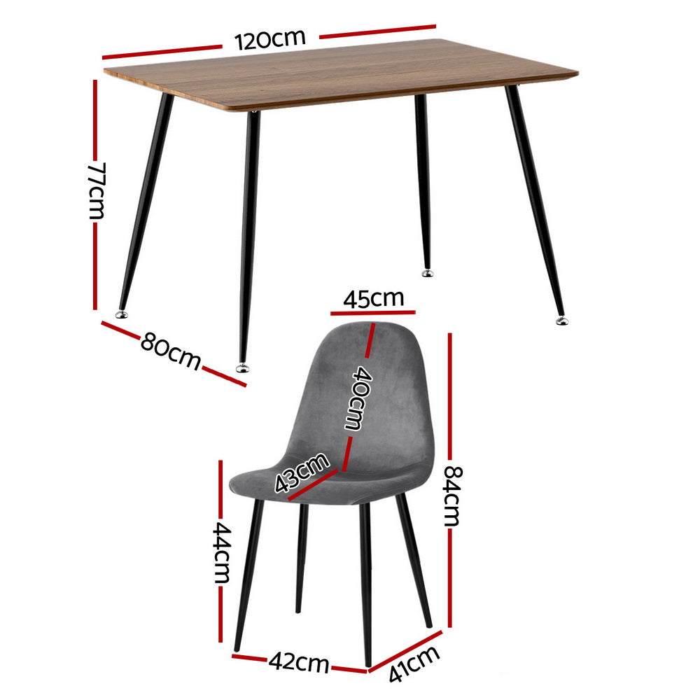 Piccadilly 5 Piece Dining Set, Dark Grey Velvet