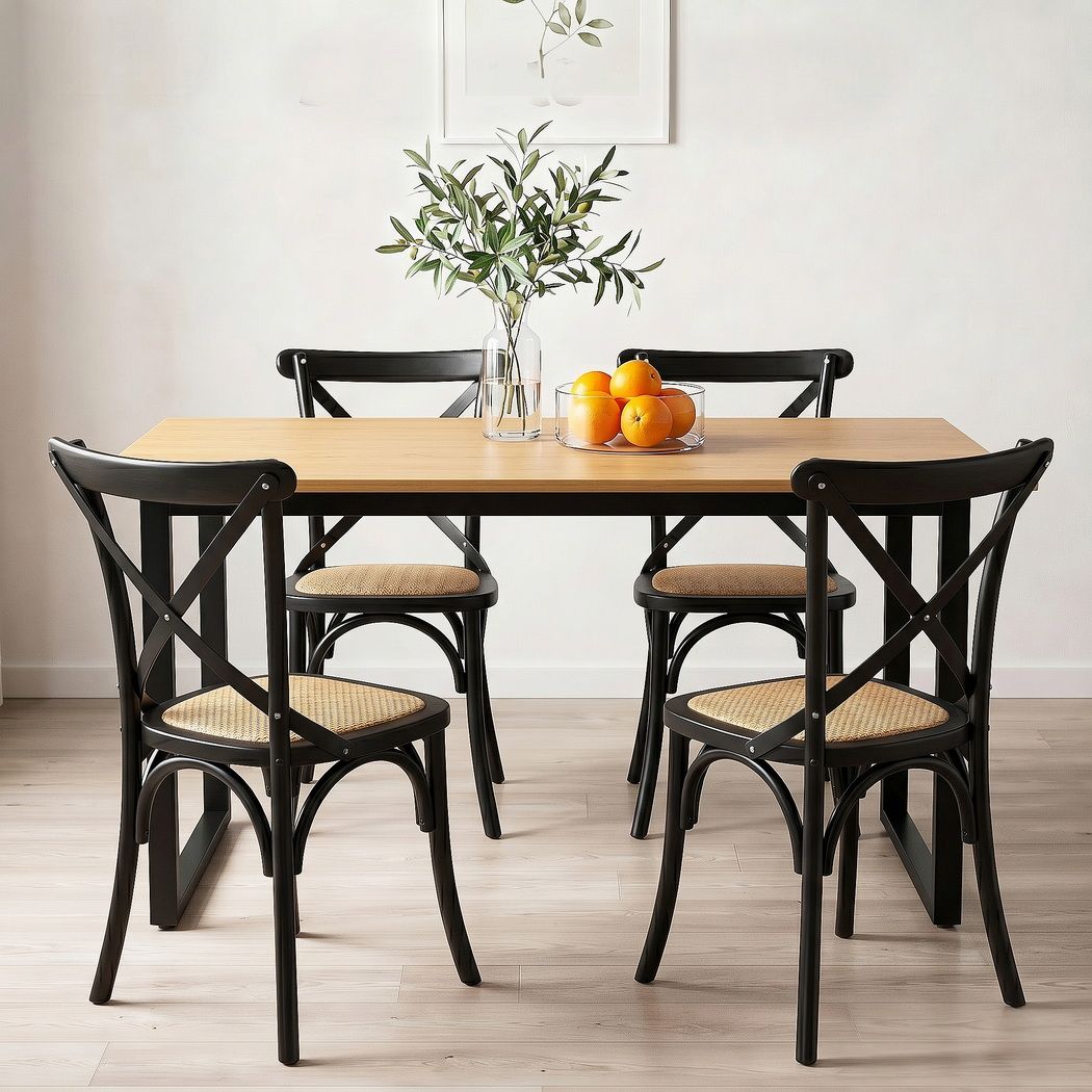 Woodside 5 Piece Dining Set, Black Rattan