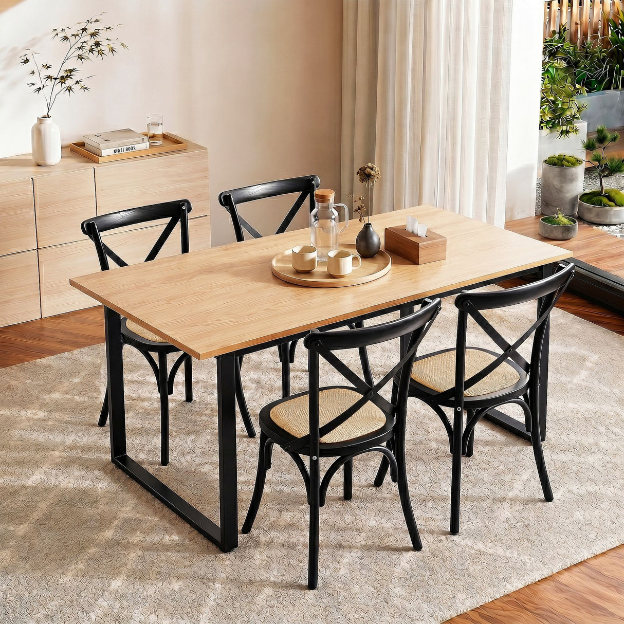 Woodside 5 Piece Dining Set, Black Rattan