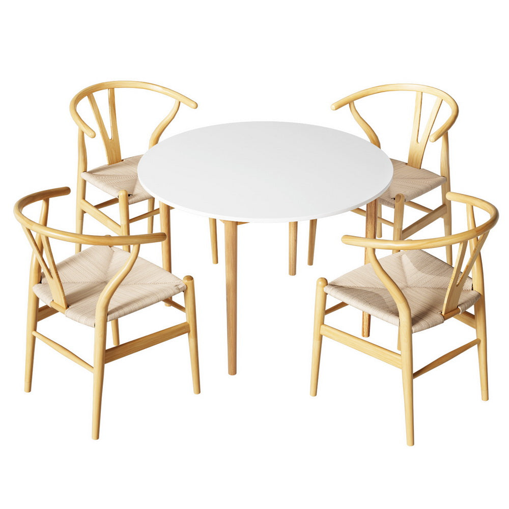 Woodside white and natural dining set in a modern dining room