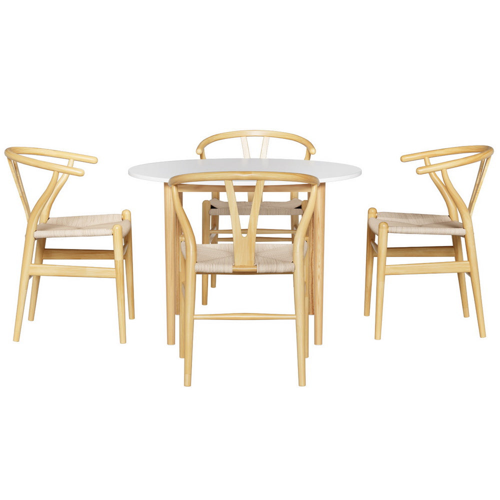 Woodside 5 Piece Round Dining Set, White and Natural
