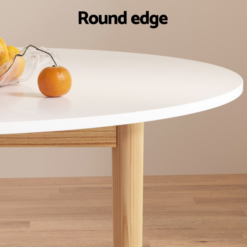 Woodside 5 Piece Round Dining Set, White and Natural
