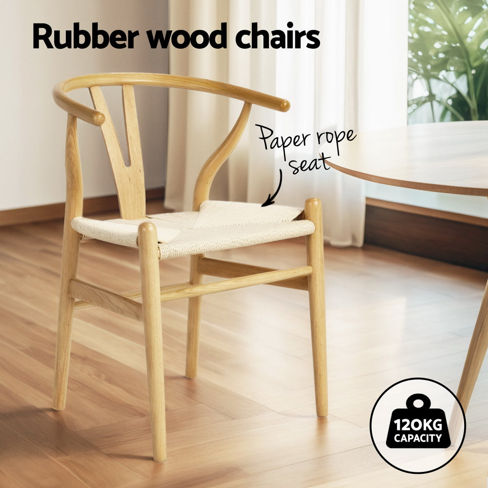 Woodside 5 Piece Round Dining Set, White and Natural