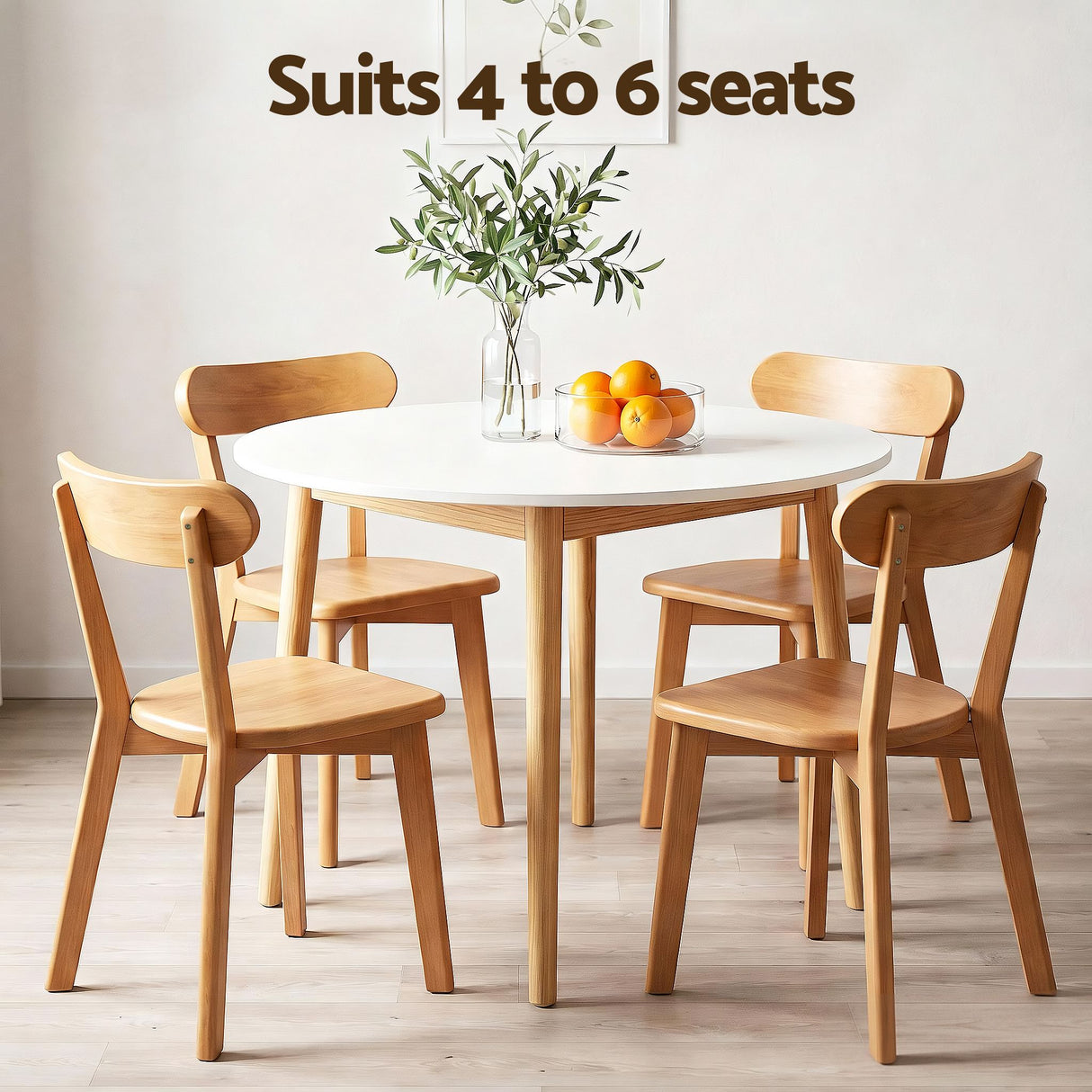 Woodside 5 Piece Round Dining Set, White and Timber