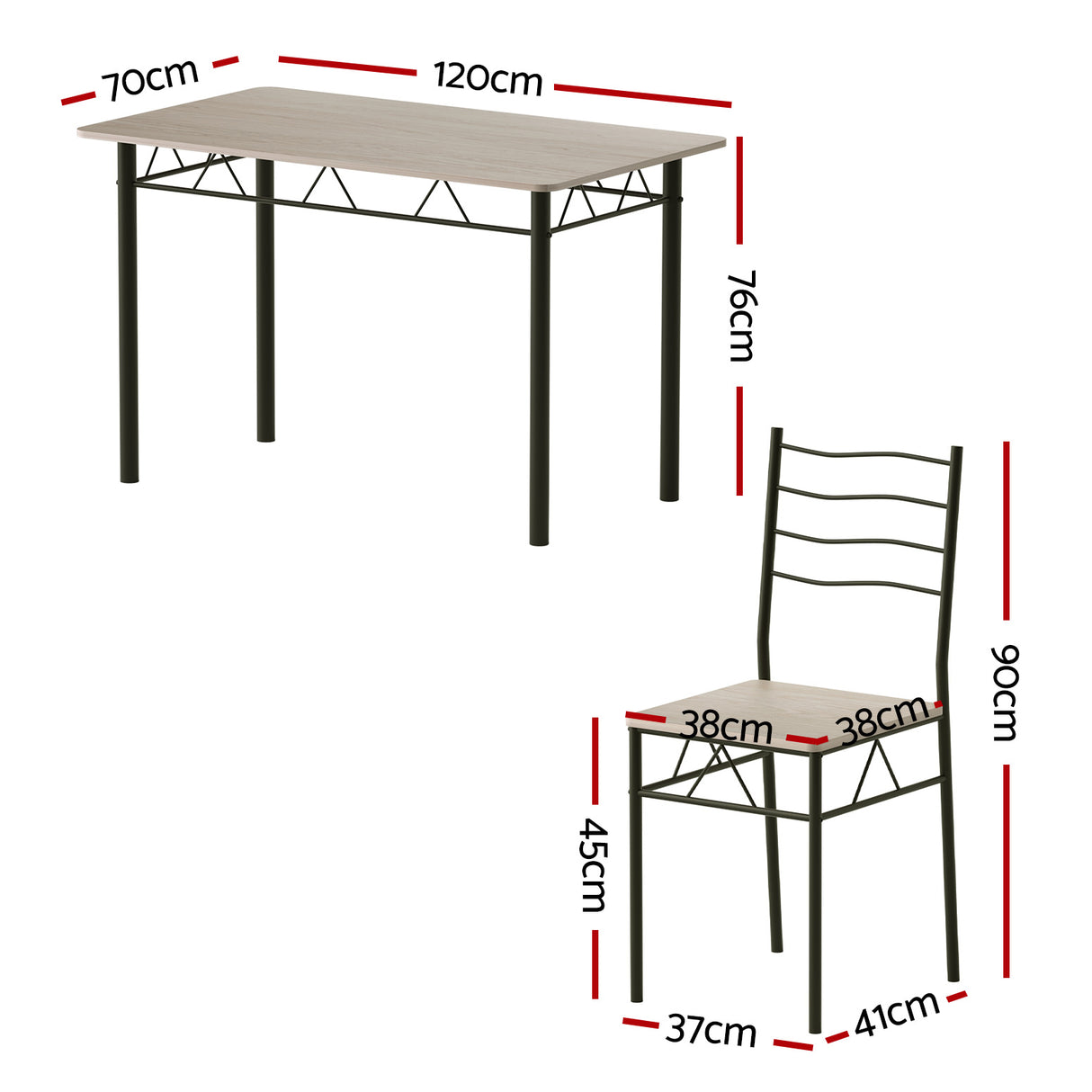 Summertown 5 Piece Dining Set, Oak and Black