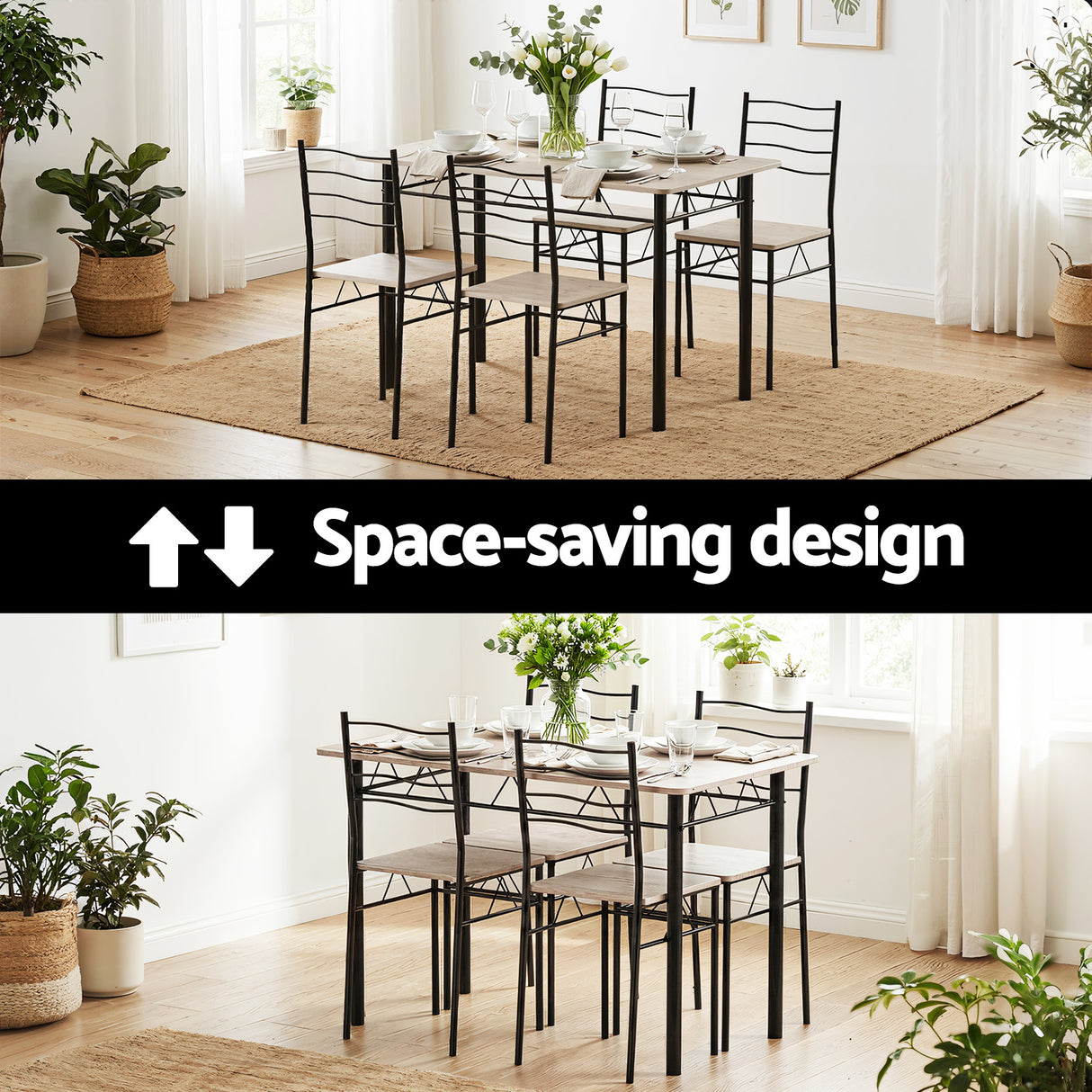 Summertown 5 Piece Dining Set, Oak and Black