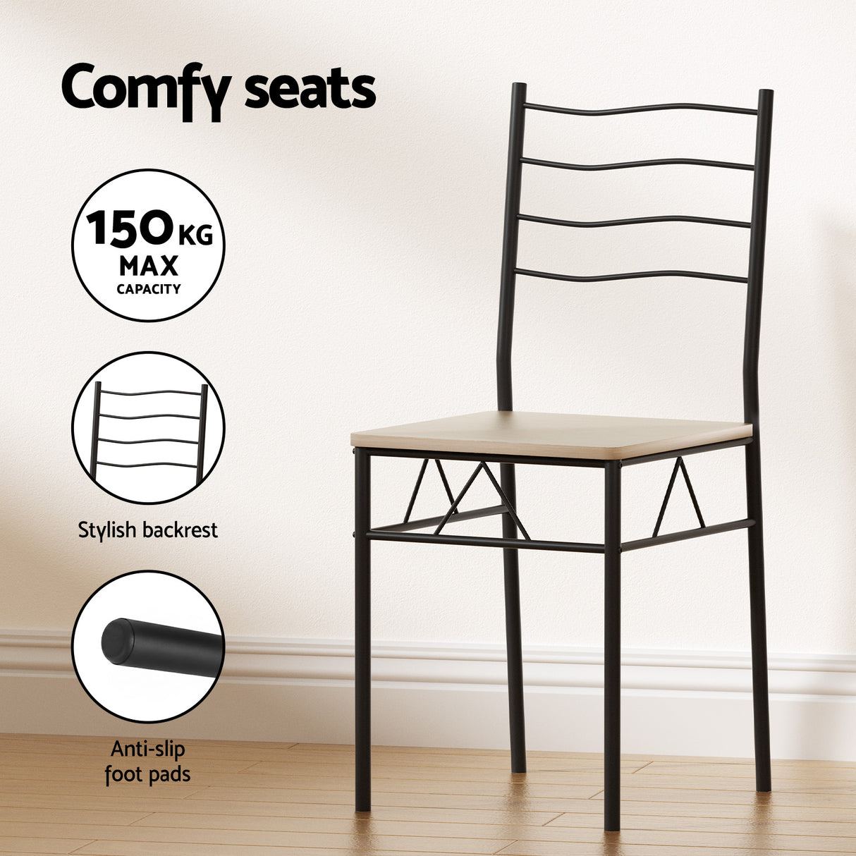Summertown 5 Piece Dining Set, Oak and Black