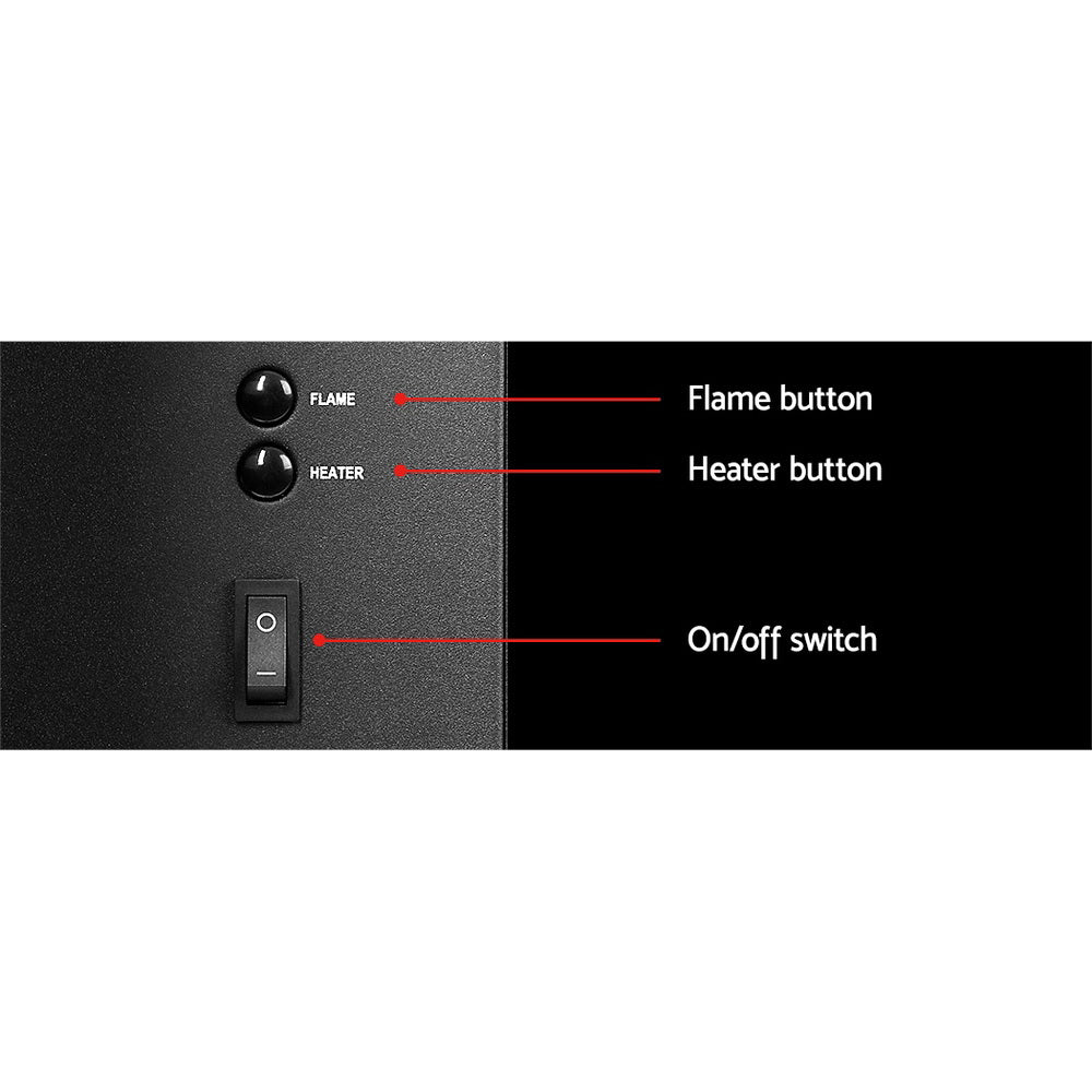 Four flame brightness settings shown on the electric fireplace