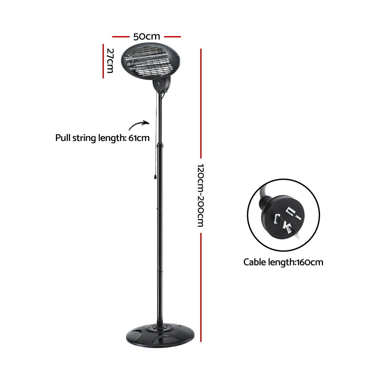 Patio heater in use on an outdoor deck with the halogen element glowing