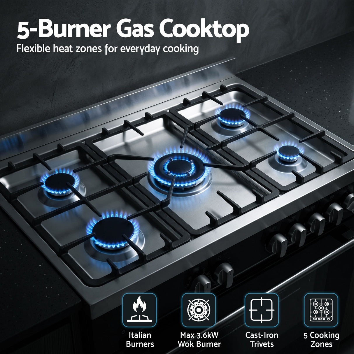 Centre wok burner on the gas cooktop