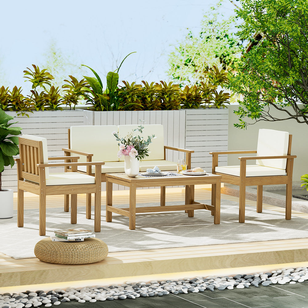 Maryborough brown timber outdoor sofa set in an outdoor setting