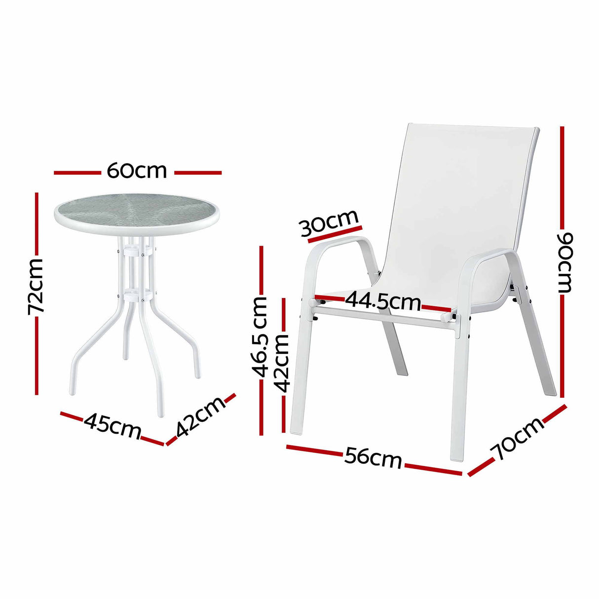 Outdoor Bistro Set 3 Piece Stackable Table And Chairs White