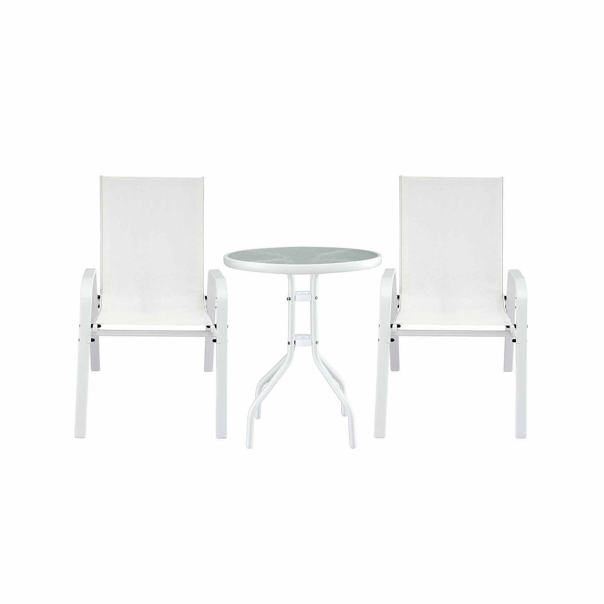 Outdoor Bistro Set 3 Piece Stackable Table And Chairs White