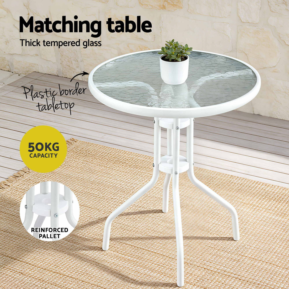 Outdoor Bistro Set 3 Piece Stackable Table And Chairs White