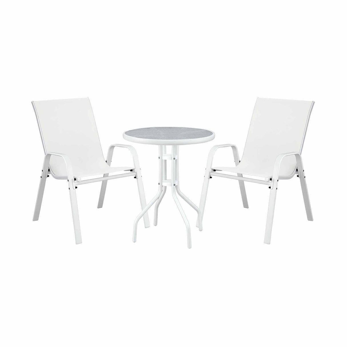 Outdoor Bistro Set 3 Piece Stackable Table And Chairs White