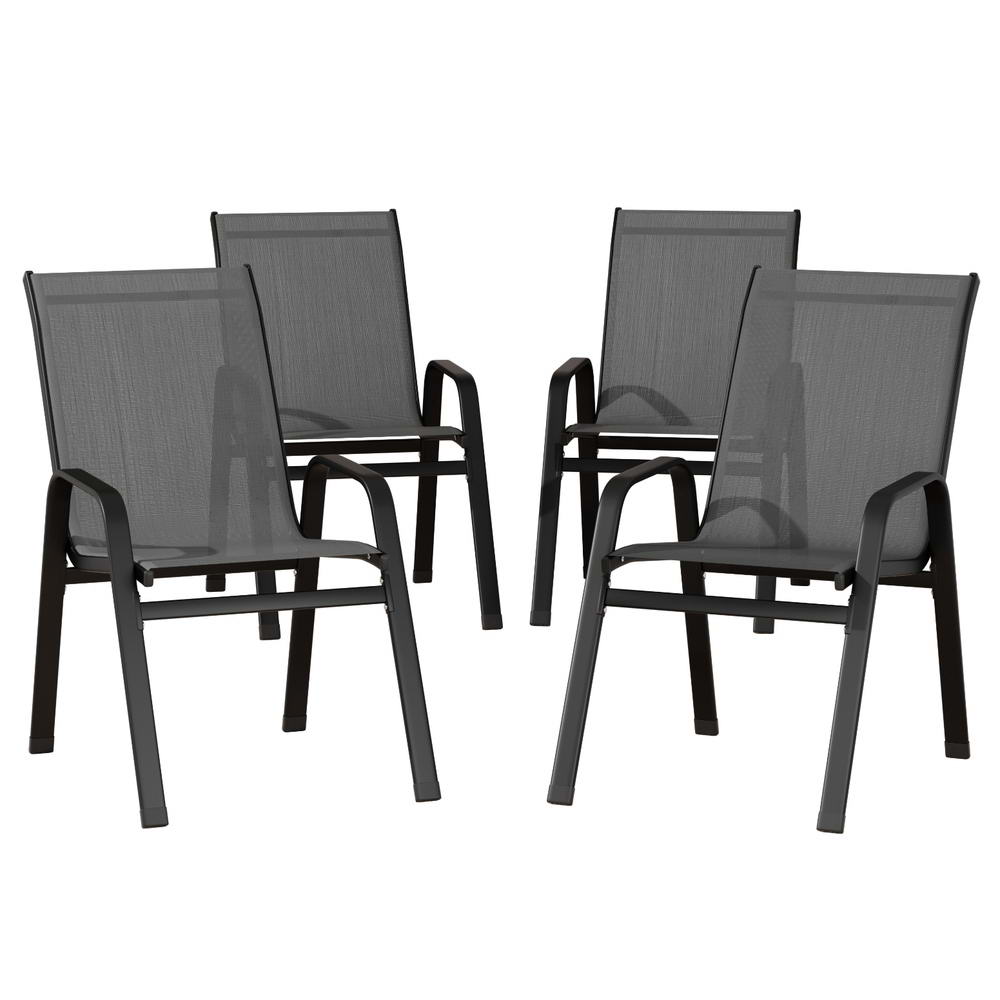Berry grey textilene stackable outdoor chairs on a patio