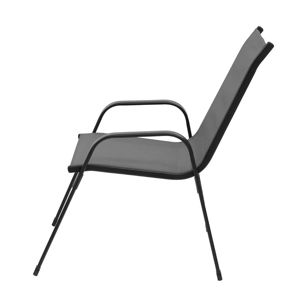 Berry grey textilene stackable outdoor chairs on a patio