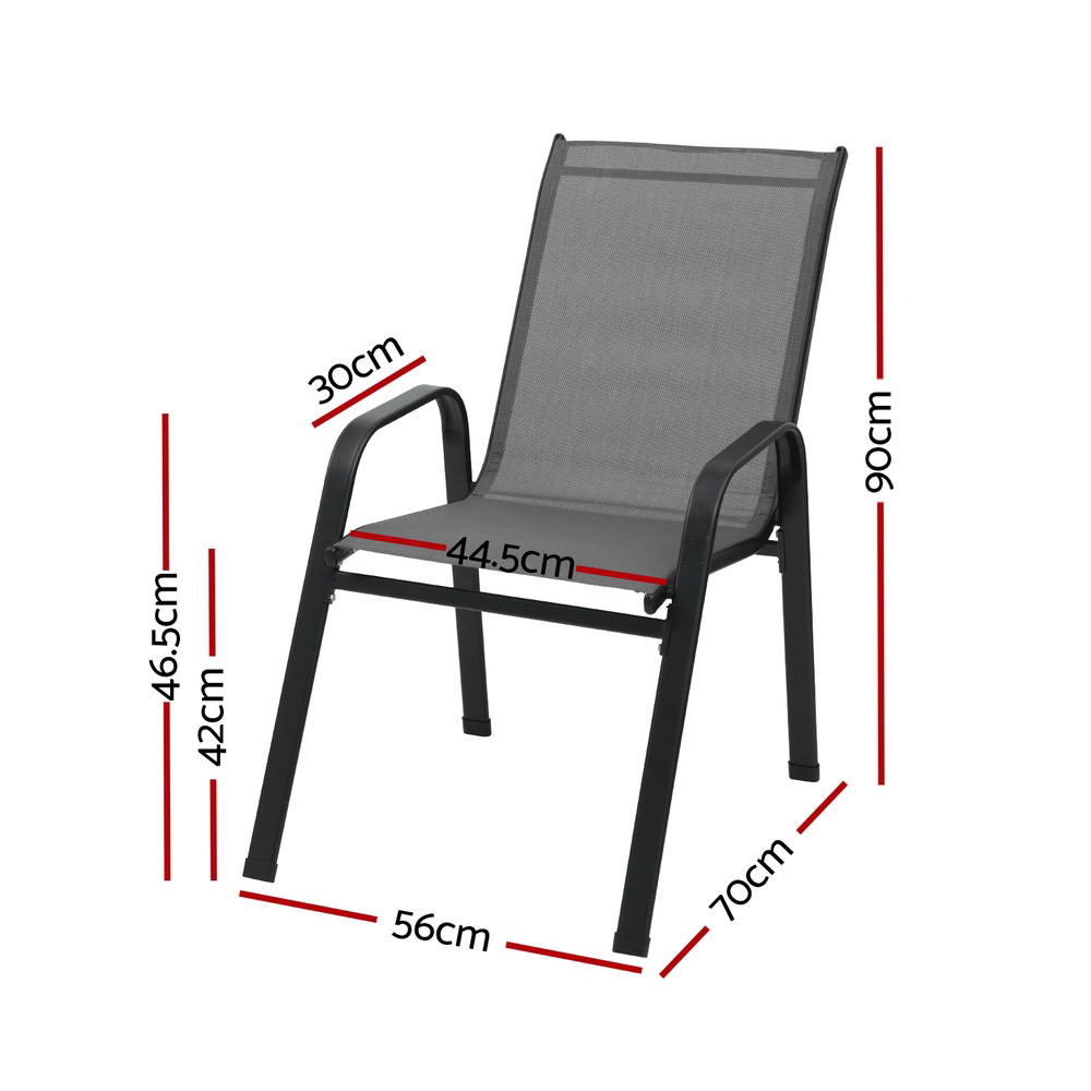Berry grey textilene stackable outdoor chairs on a patio