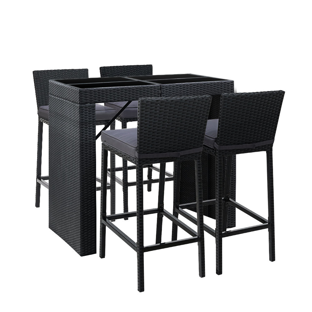 Redcliffe 5 Piece Outdoor Bar Set, Black
