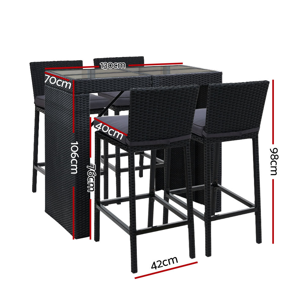 Redcliffe 5 Piece Outdoor Bar Set, Black
