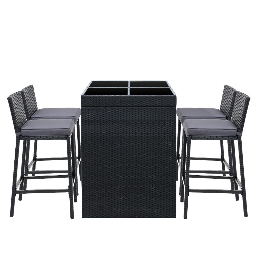 Redcliffe 5 Piece Outdoor Bar Set, Black