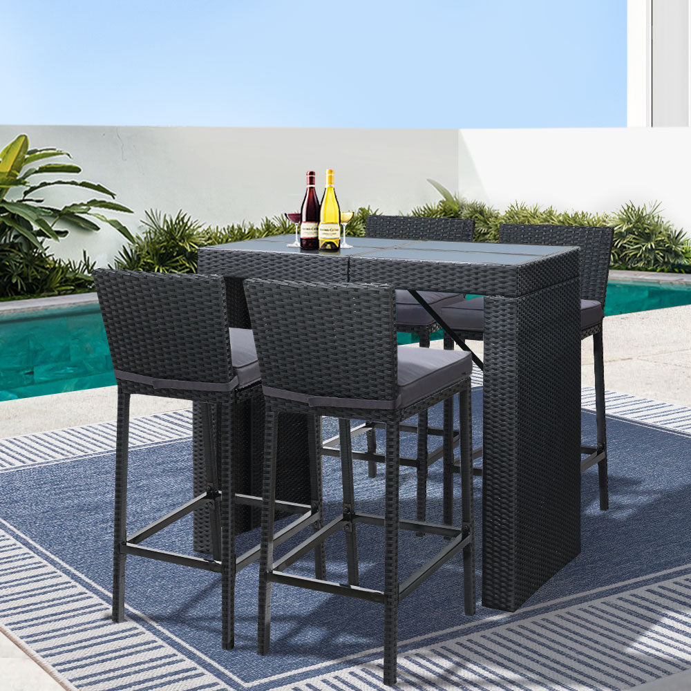 Redcliffe 5 Piece Outdoor Bar Set, Black