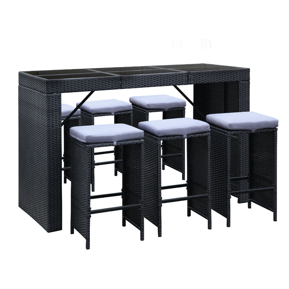 Outdoor Bar Set 7 Piece PE Wicker Bar Table And Stools Black