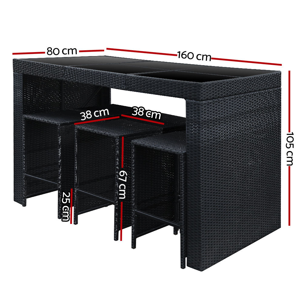 Outdoor Bar Set 7 Piece PE Wicker Bar Table And Stools Black