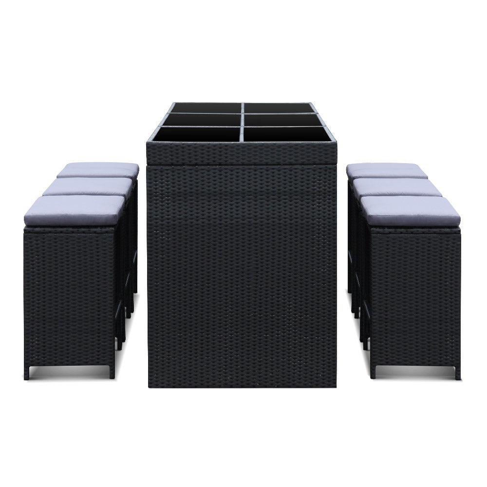 Outdoor Bar Set 7 Piece PE Wicker Bar Table And Stools Black