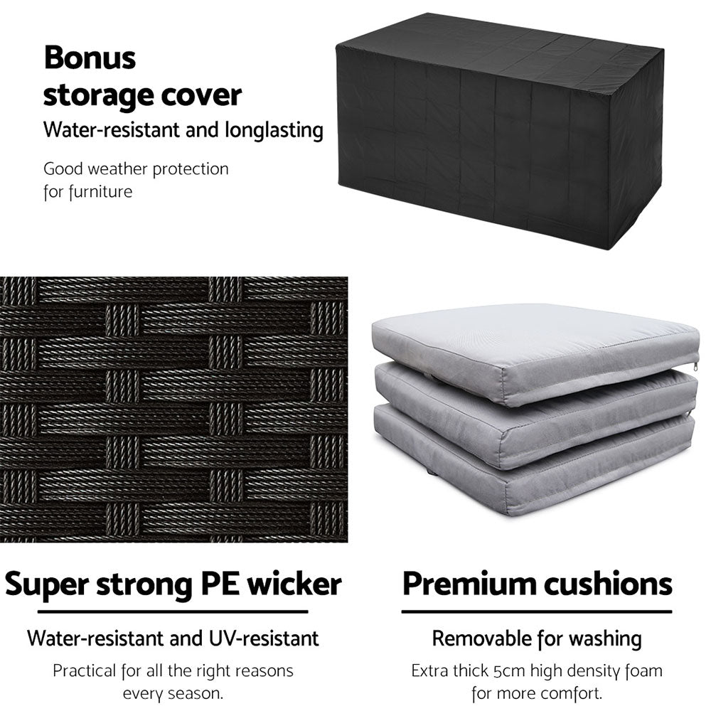Gardeon 7 Piece Outdoor Bar Set Wicker Dining Table and Stools Black — Allure Home Collections