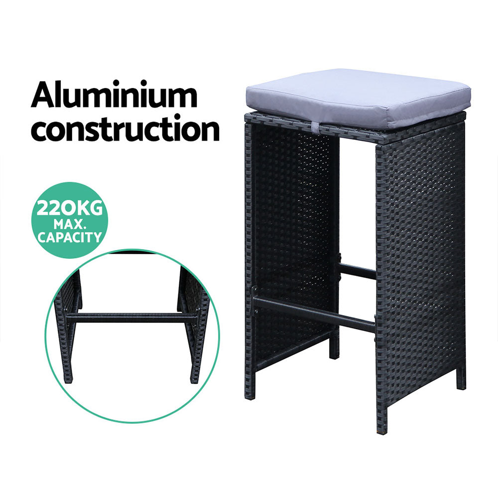 Gardeon 7 Piece Outdoor Bar Set Wicker Dining Table and Stools Black — Allure Home Collections