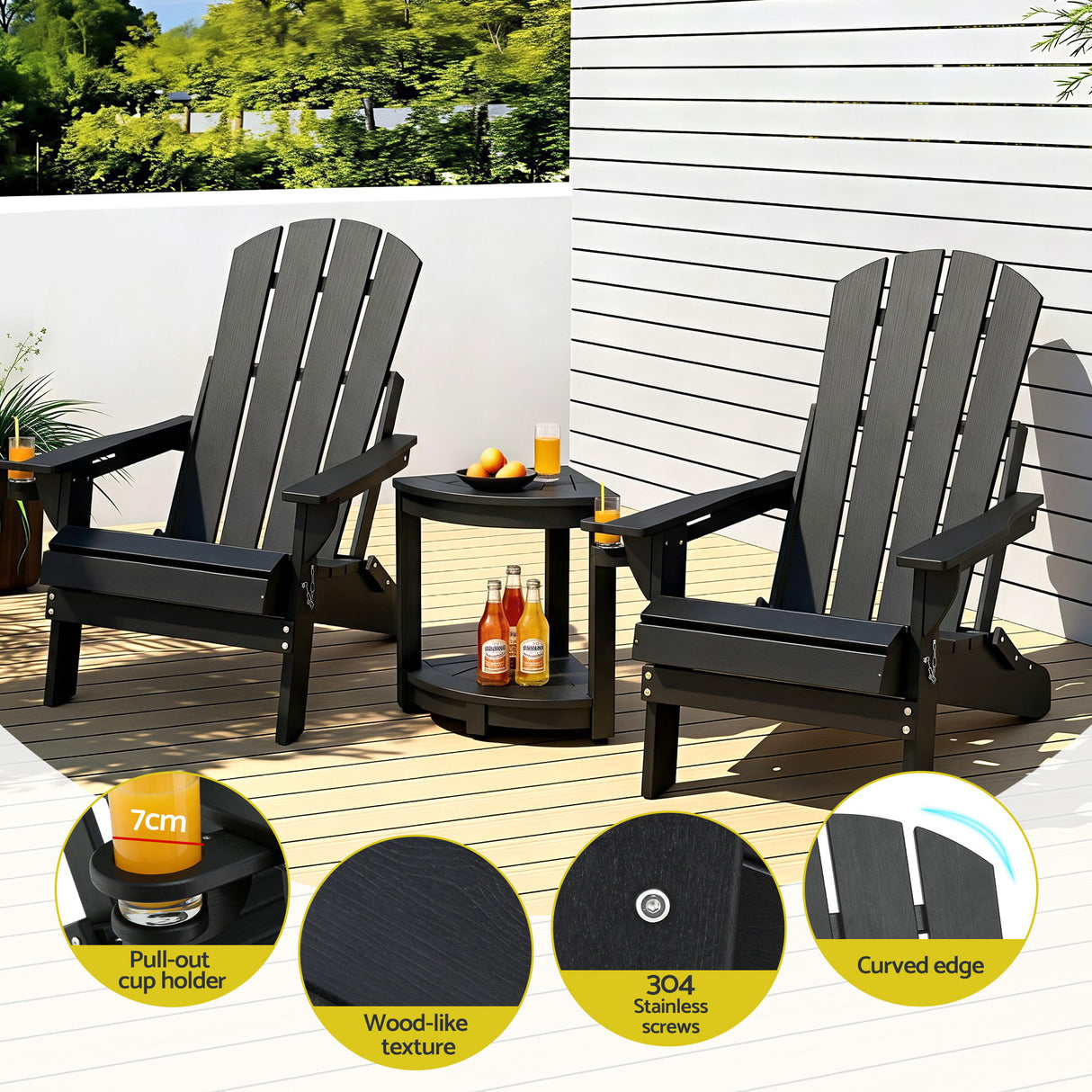 Shorncliffe 3 Piece Beach Table and Chairs Set, Black
