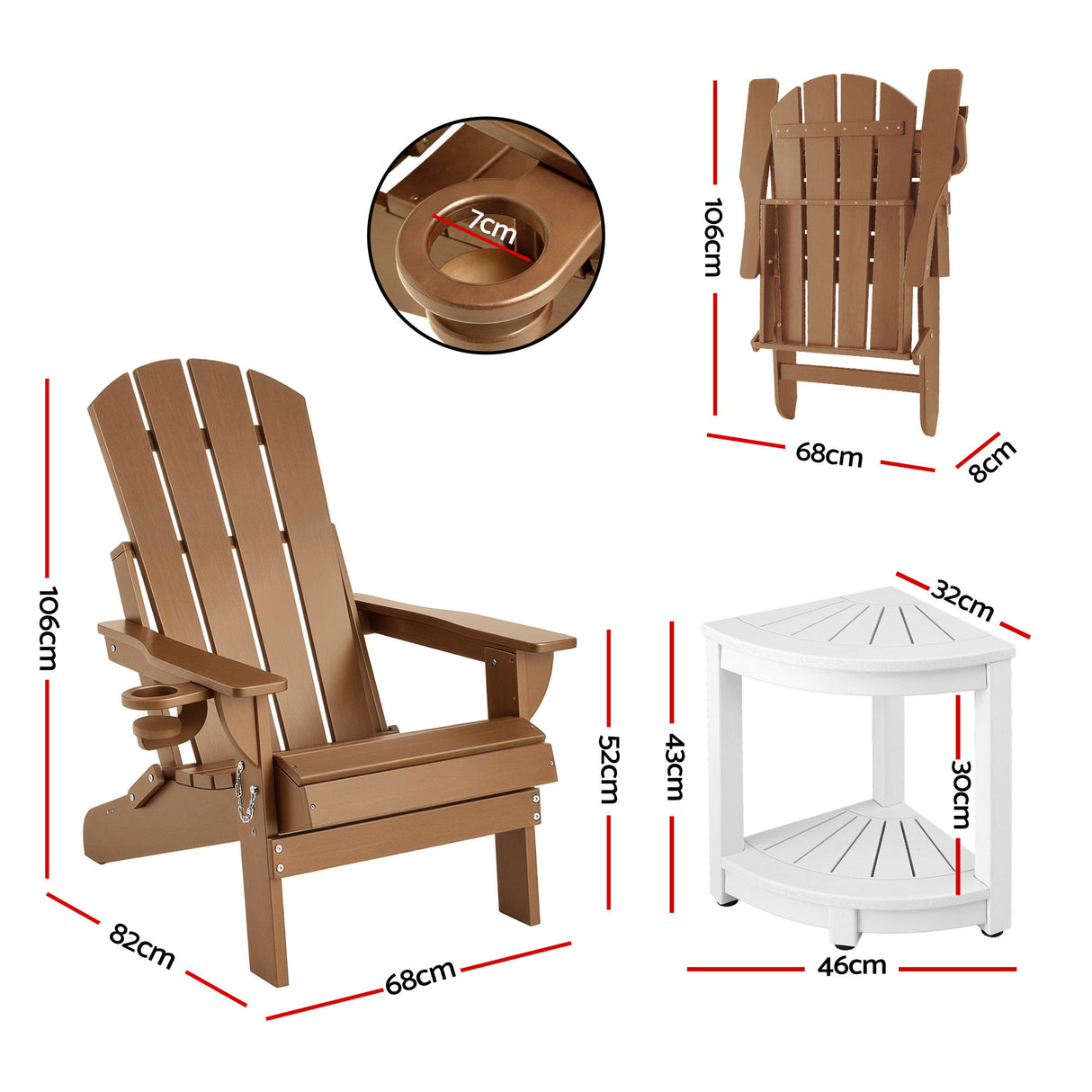 Shorncliffe 3 Piece Beach Table and Chairs Set, Brown