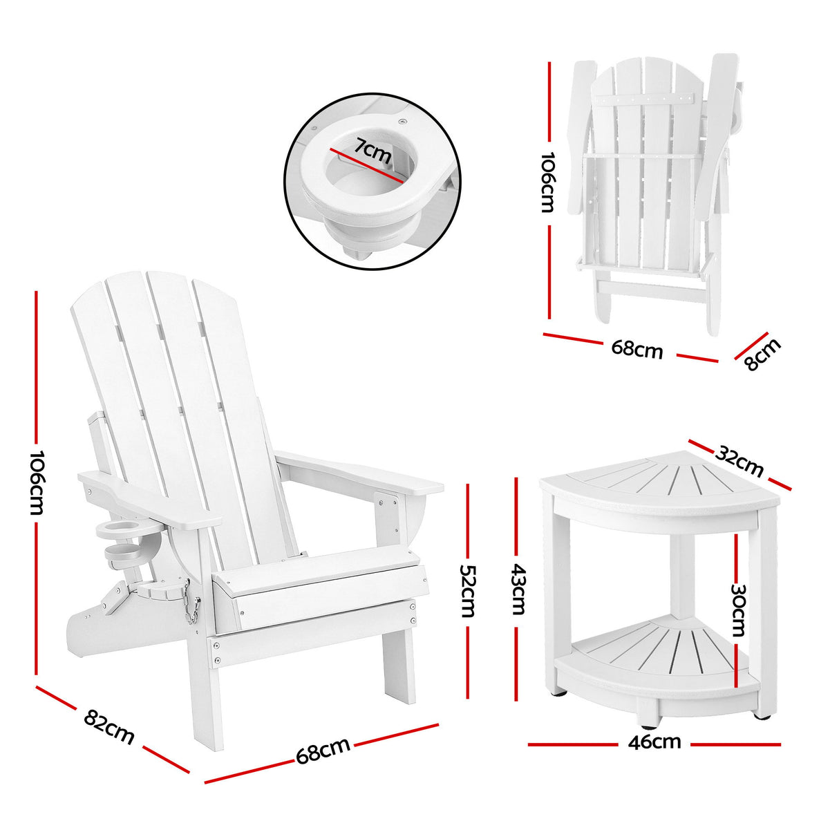 Shorncliffe 3 Piece Beach Table and Chairs Set, White