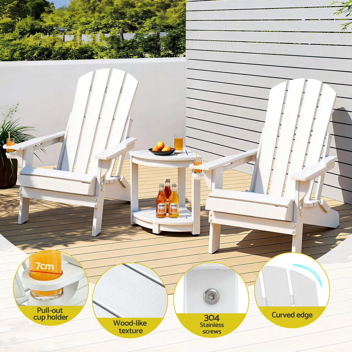 Shorncliffe 3 Piece Beach Table and Chairs Set, White