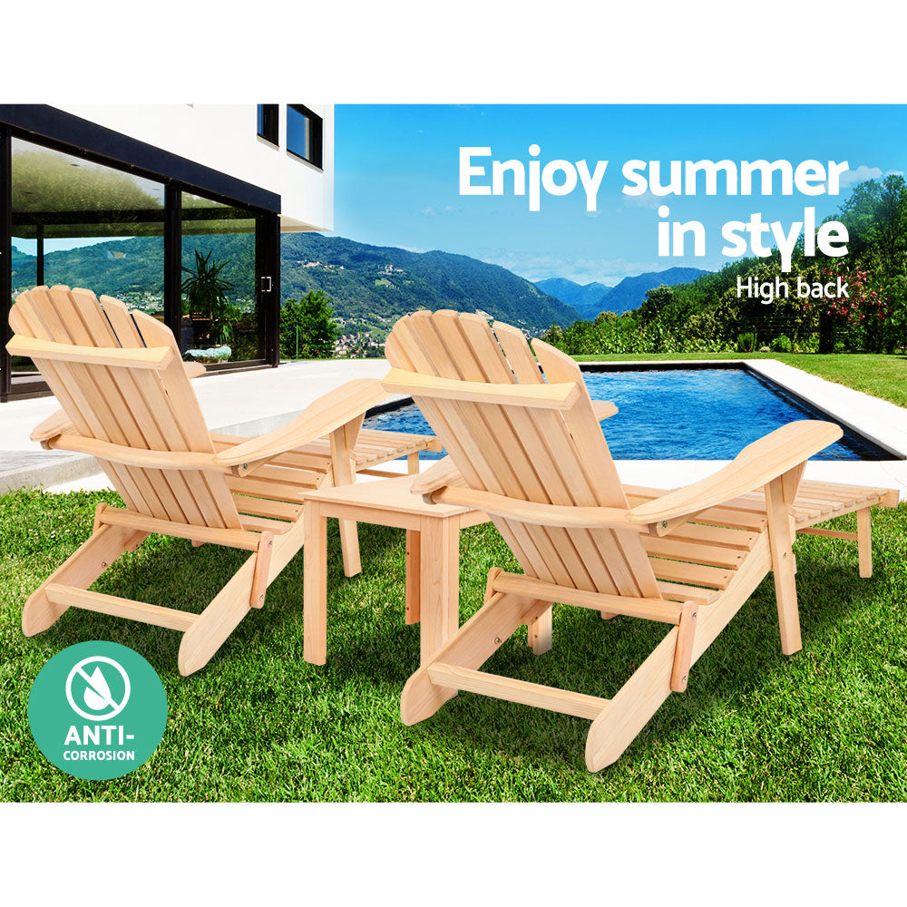 Airlie 3 Piece Beach Chair Set, Natural Timber
