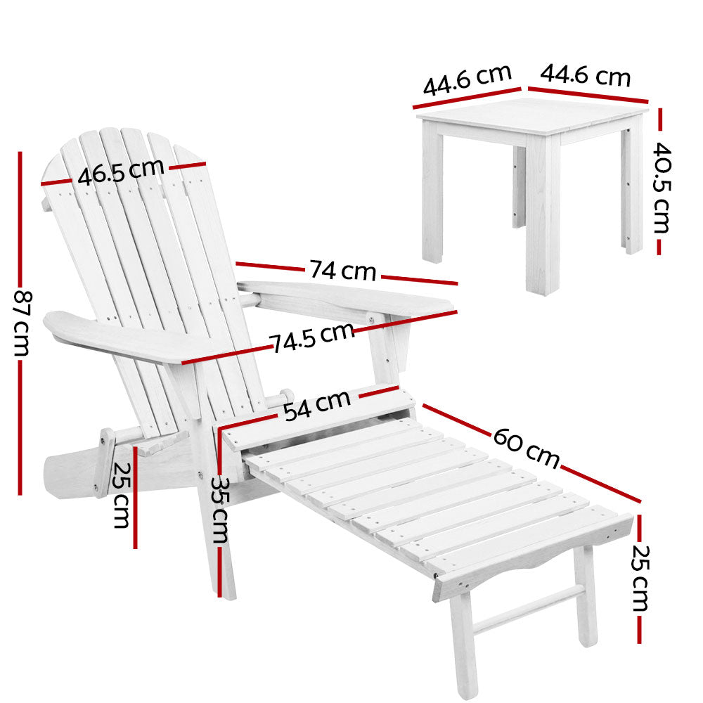 Airlie 3 Piece Beach Chair Set, White Timber